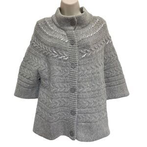 Coldwater Creek Wool Rabbit Hair Blend Cable Knit Embellished Cardigan FLAW Sz M